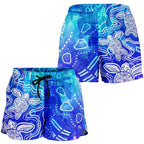 Aboriginal Women Shorts - Sea Turtle With Indigenous Patterns (Blue) - Vibe Hoodie