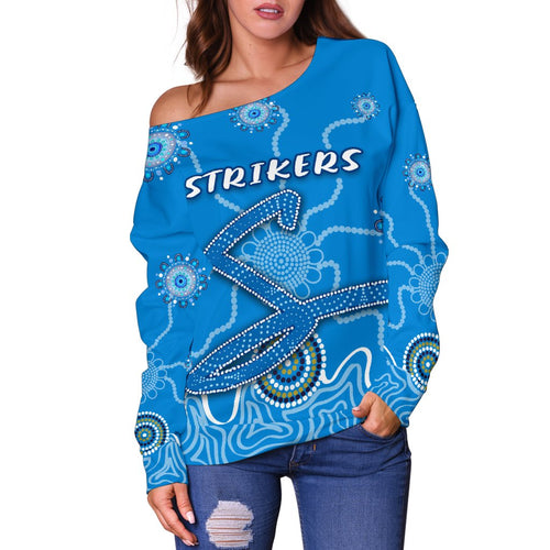 Strikers Women Off Shoulder Sweater Indigenous Blue Energy - Vibe Hoodie