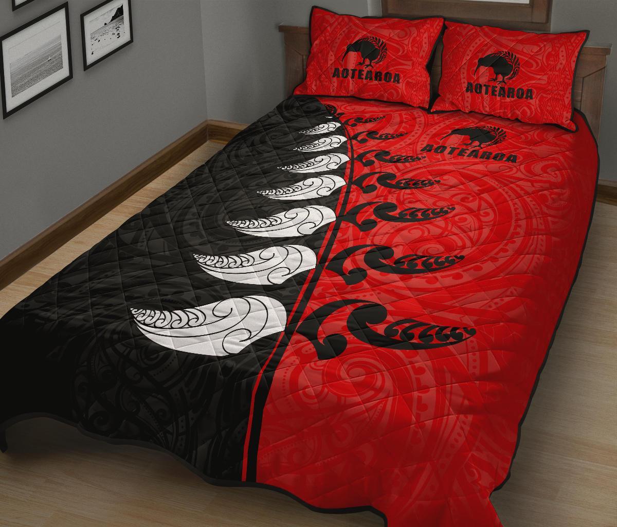 quilt-bed-set-nz-aotearoa-silver-fern-koru-style-red