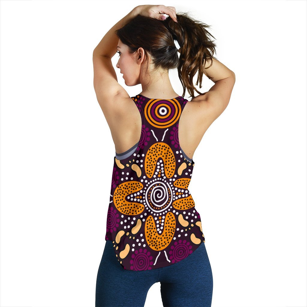 Aboriginal Women's Racerback Tank - Flowers Dot Panting Art - Vibe Hoodie