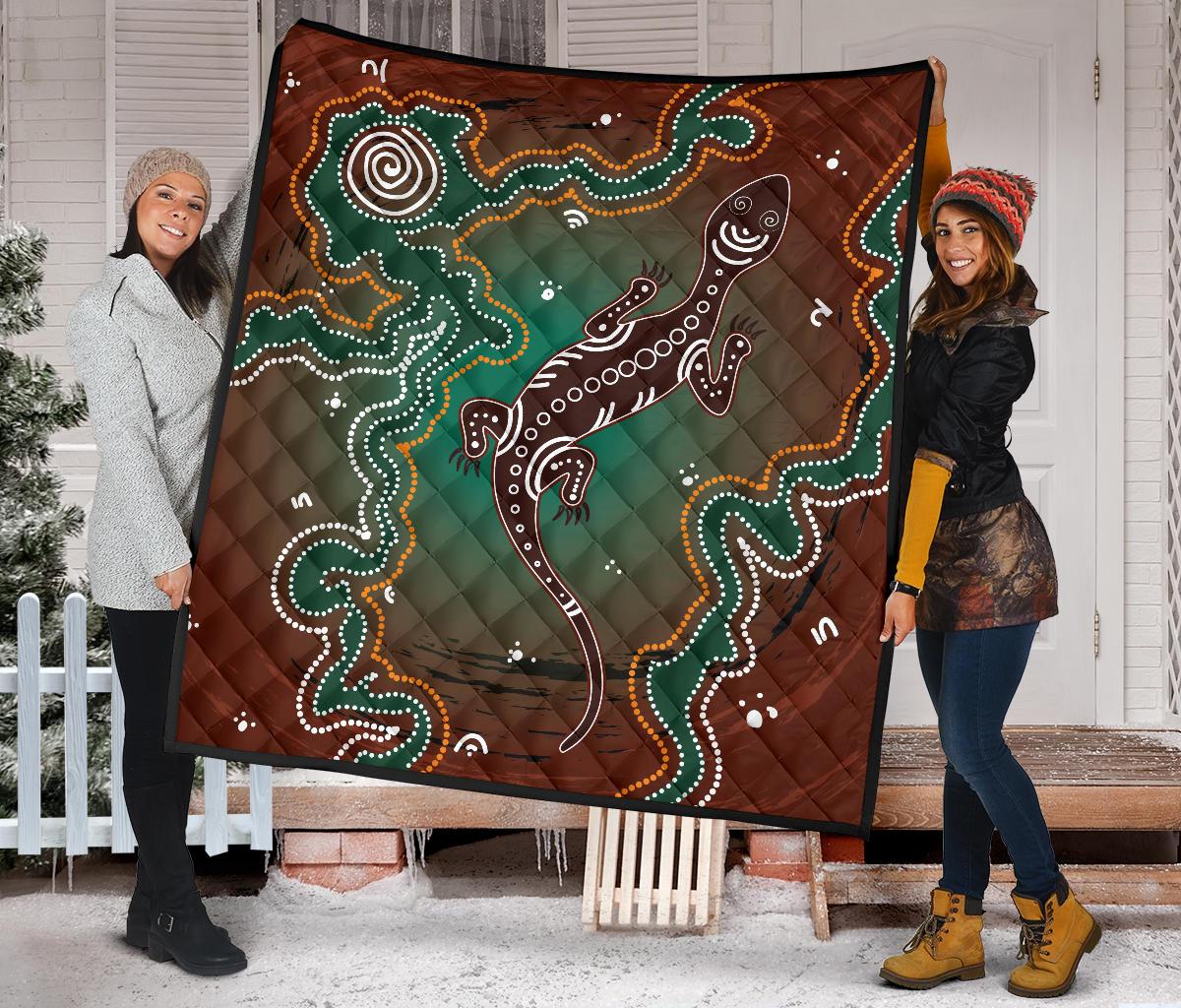 aboriginal-premium-quilt-australia-lizard-brown-dot-painting-art