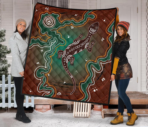aboriginal-premium-quilt-australia-lizard-brown-dot-painting-art