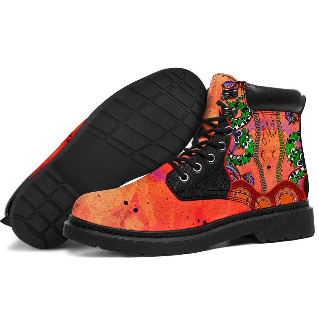 aboriginal-all-season-boots-aussie-indigenous-patterns-orange
