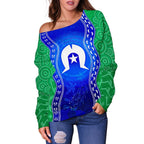 Torres Strait Islanders Women's Off Shoulder Sweater - Torres Symbol With Aboriginal Patterns - Vibe Hoodie