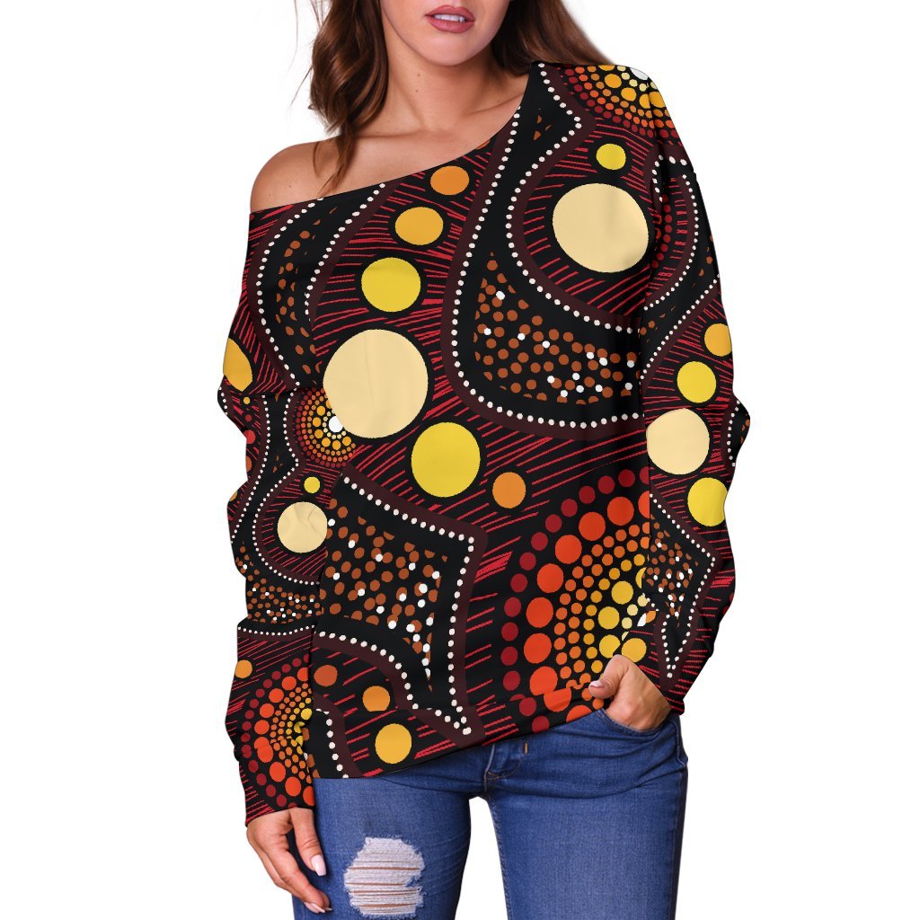 Aboriginal Women's Off Shoulder Sweater - Aboriginal Art Ver01 - Vibe Hoodie