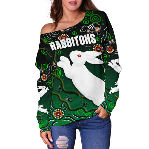 Rabbitohs Women's Off Shoulder Sweater Simple Indigenous - Vibe Hoodie