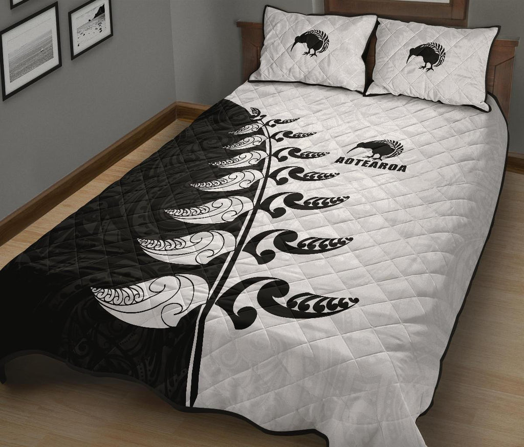 quilt-bed-set-nz-aotearoa-silver-fern-koru-style-black-white