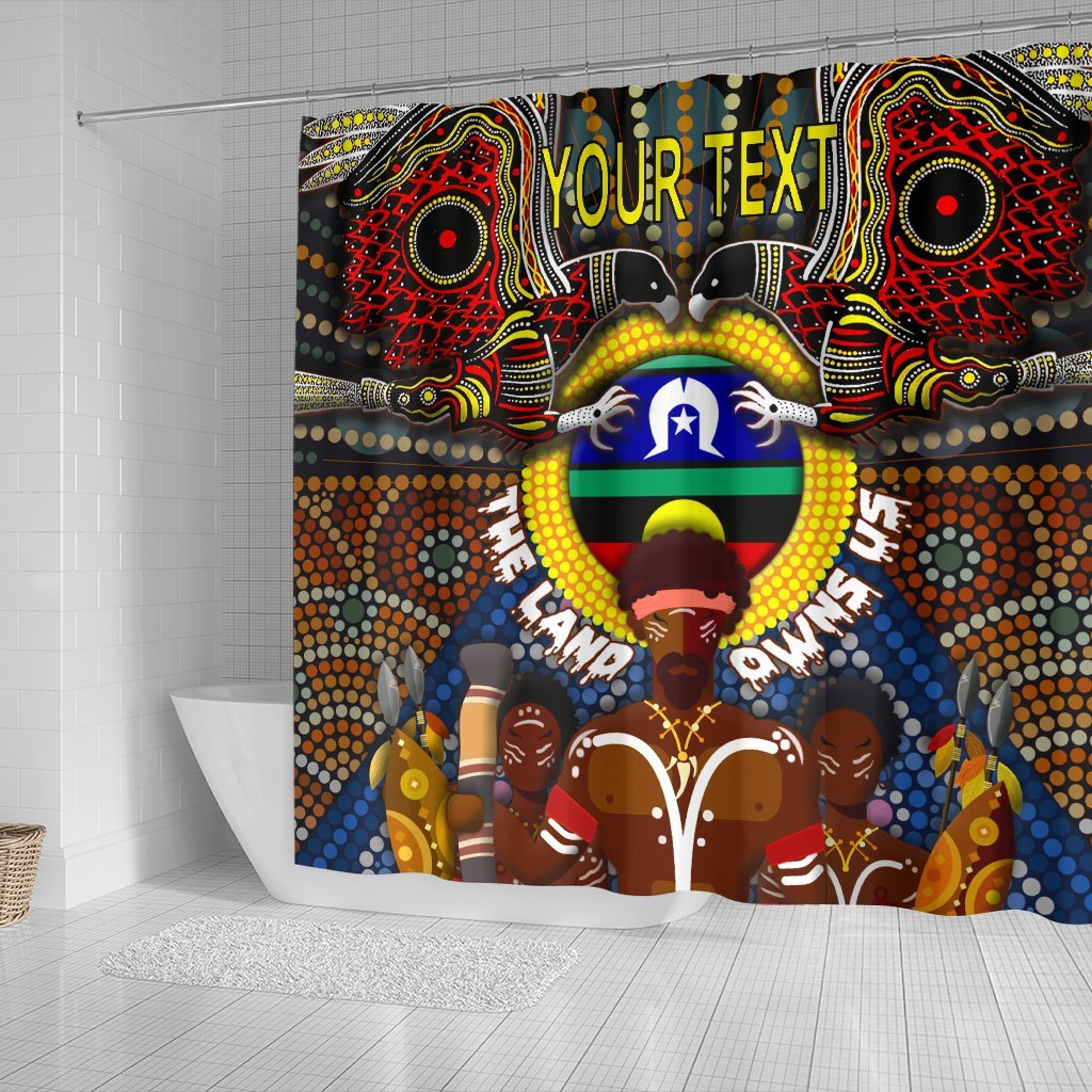 custom-text-the-land-owns-us-shower-curtain