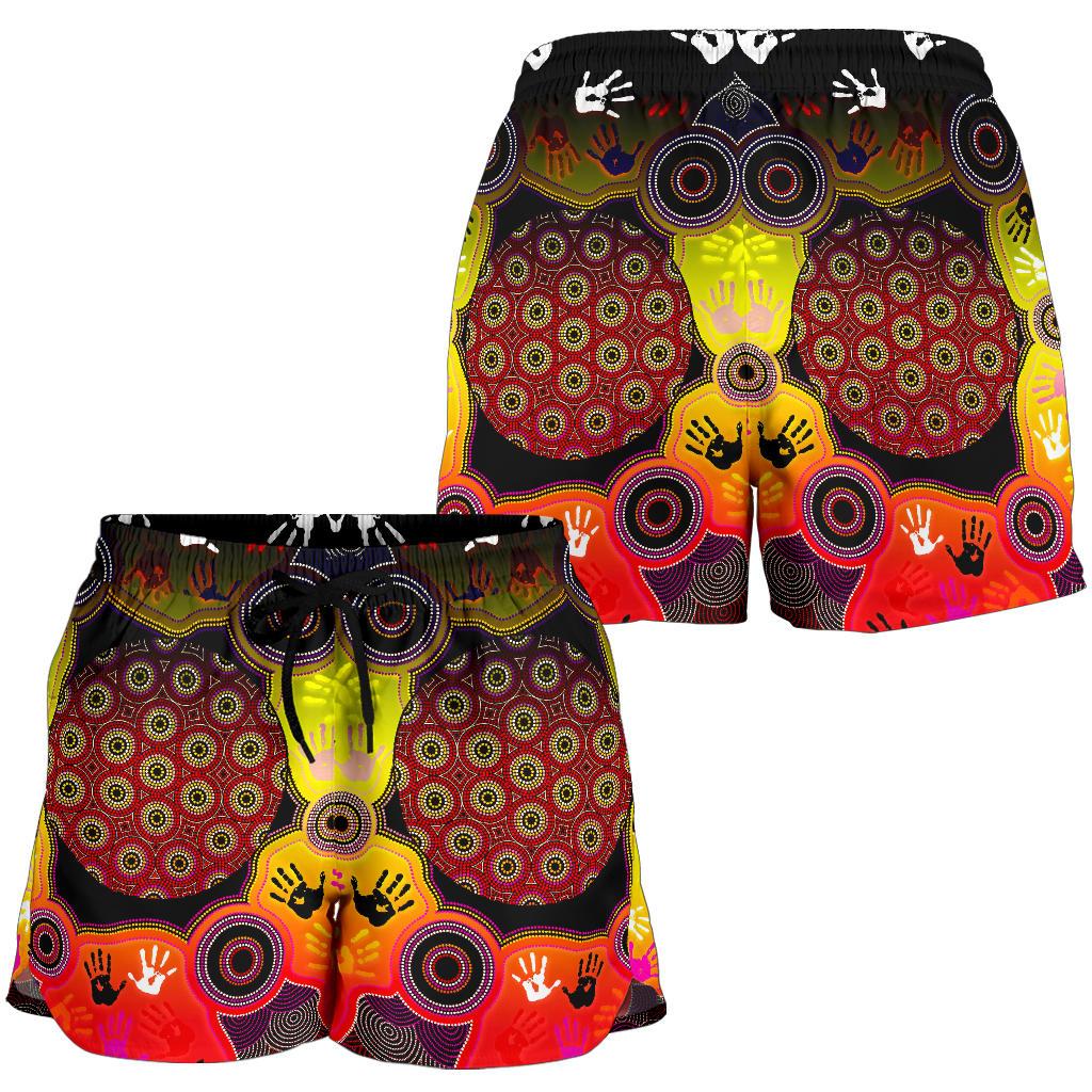 Aboriginal Women's Shorts, Indigenous Circle Dot Painting Hand Art - Vibe Hoodie