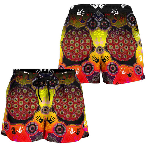 Aboriginal Women's Shorts, Indigenous Circle Dot Painting Hand Art - Vibe Hoodie