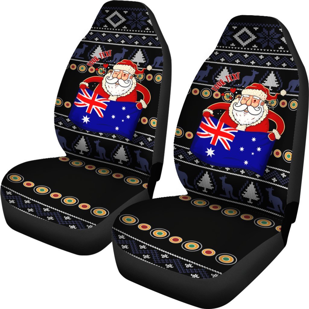 christmas-personalised-car-seat-covers-australia-santa-claus-hold-the-flag-black