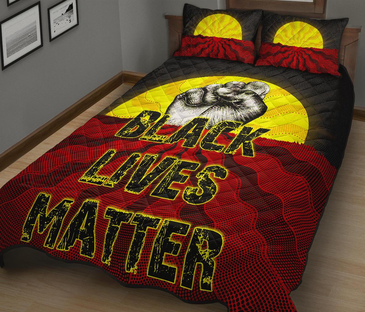 quilt-bed-set-aboriginal-black-lives-matter-sun-dot-painting