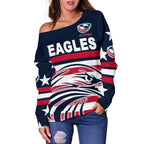 USA Rugby Women's Off Shoulder Sweater Eagles Simple Style - Navy - Vibe Hoodie