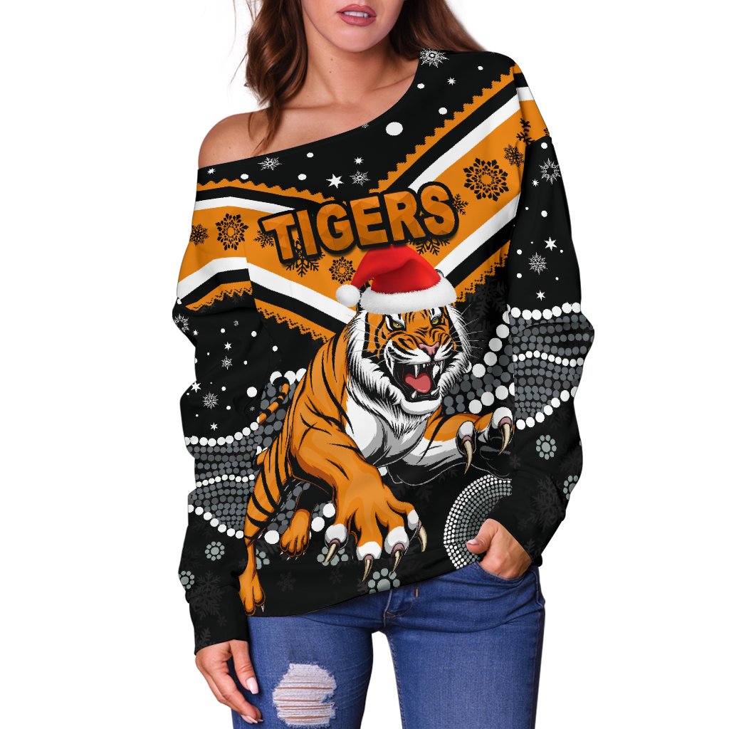 Wests Christmas Women's Off Shoulder Sweater Tigers Indigenous - Vibe Hoodie