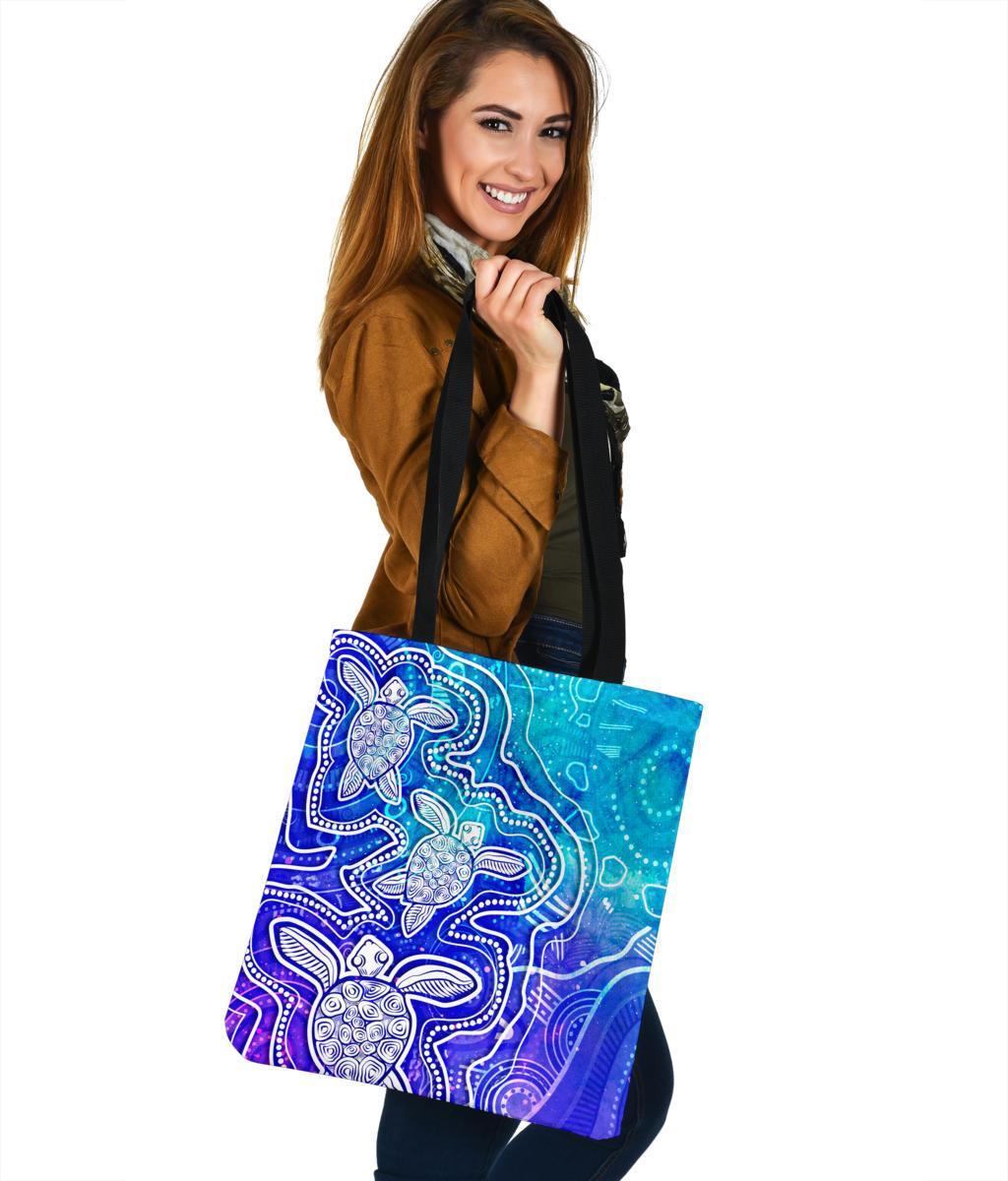aboriginal-tote-bags-sea-turtle-with-indigenous-patterns-blue