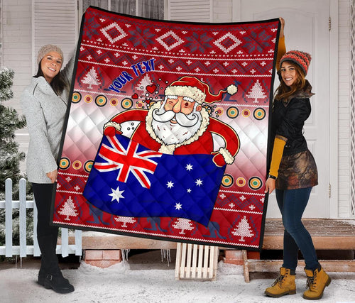 christmas-personalised-premium-quilt-australia-santa-claus-hold-the-flag-red