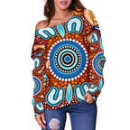 Aboriginal Women's Off Shoulder Sweater- Indigenous Circle Dot Painting Ver02 - Vibe Hoodie