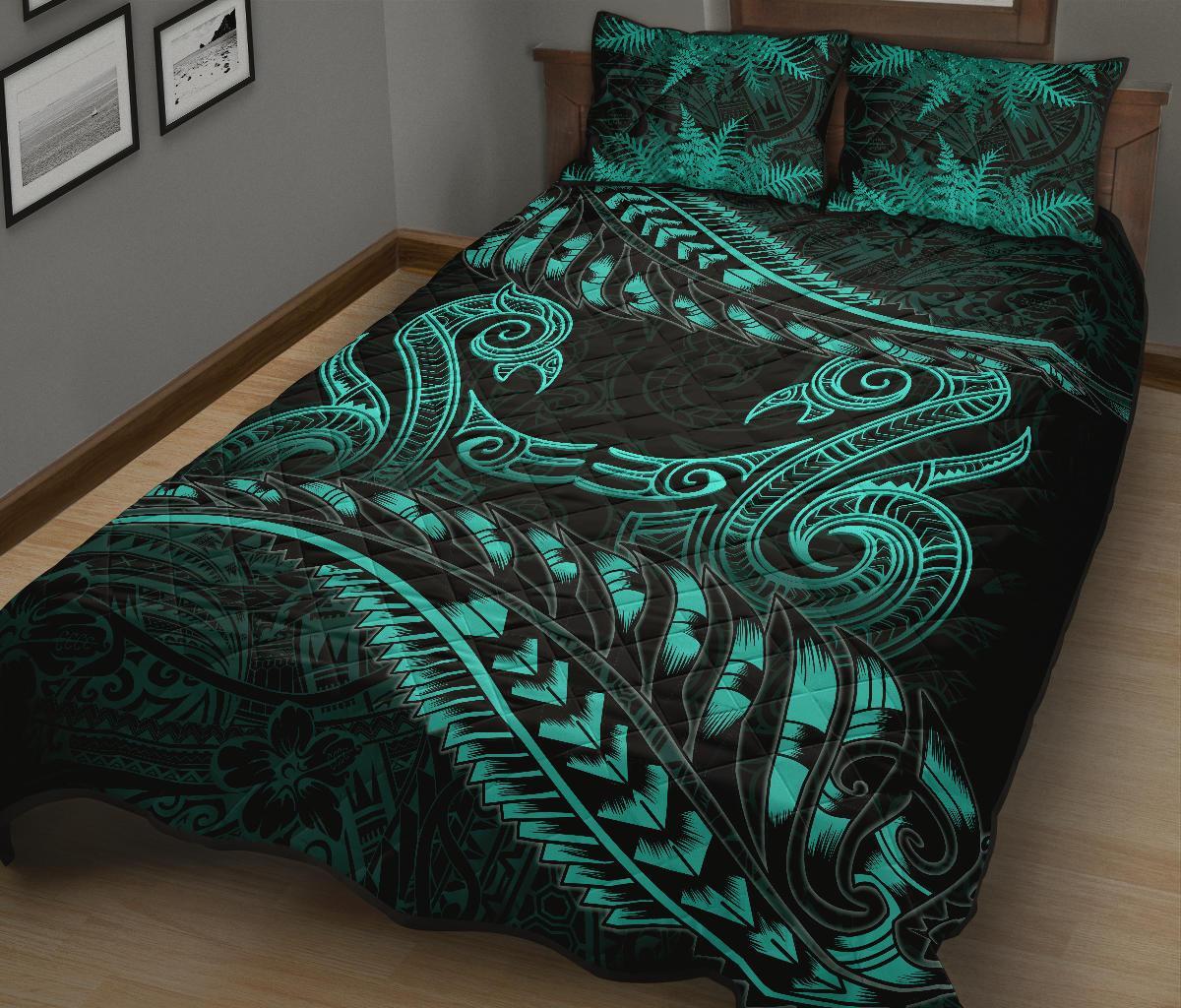 aotearoa-quilt-bed-set-turquoise-maori-manaia-with-silver-fern-1