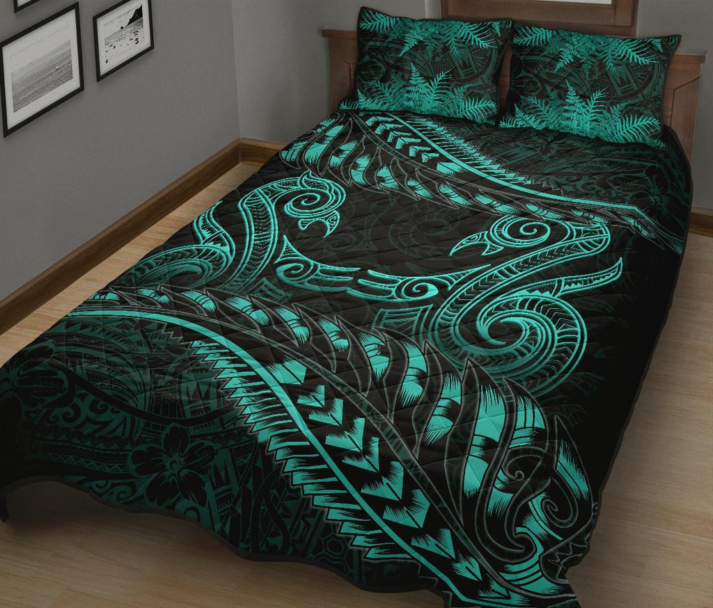 aotearoa-quilt-bed-set-turquoise-maori-manaia-with-silver-fern-1