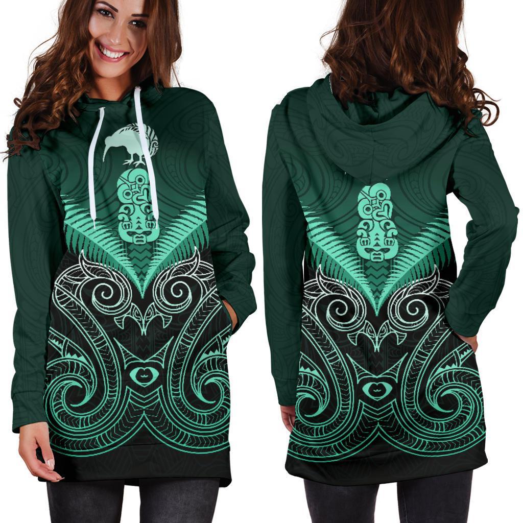 maori-manaia-new-zealand-hoodie-dress-turquoise