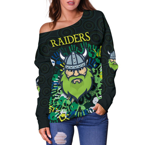 Canberra Women Off Shoulder Sweater Raiders Viking Simple Indigenous - Vibe Hoodie