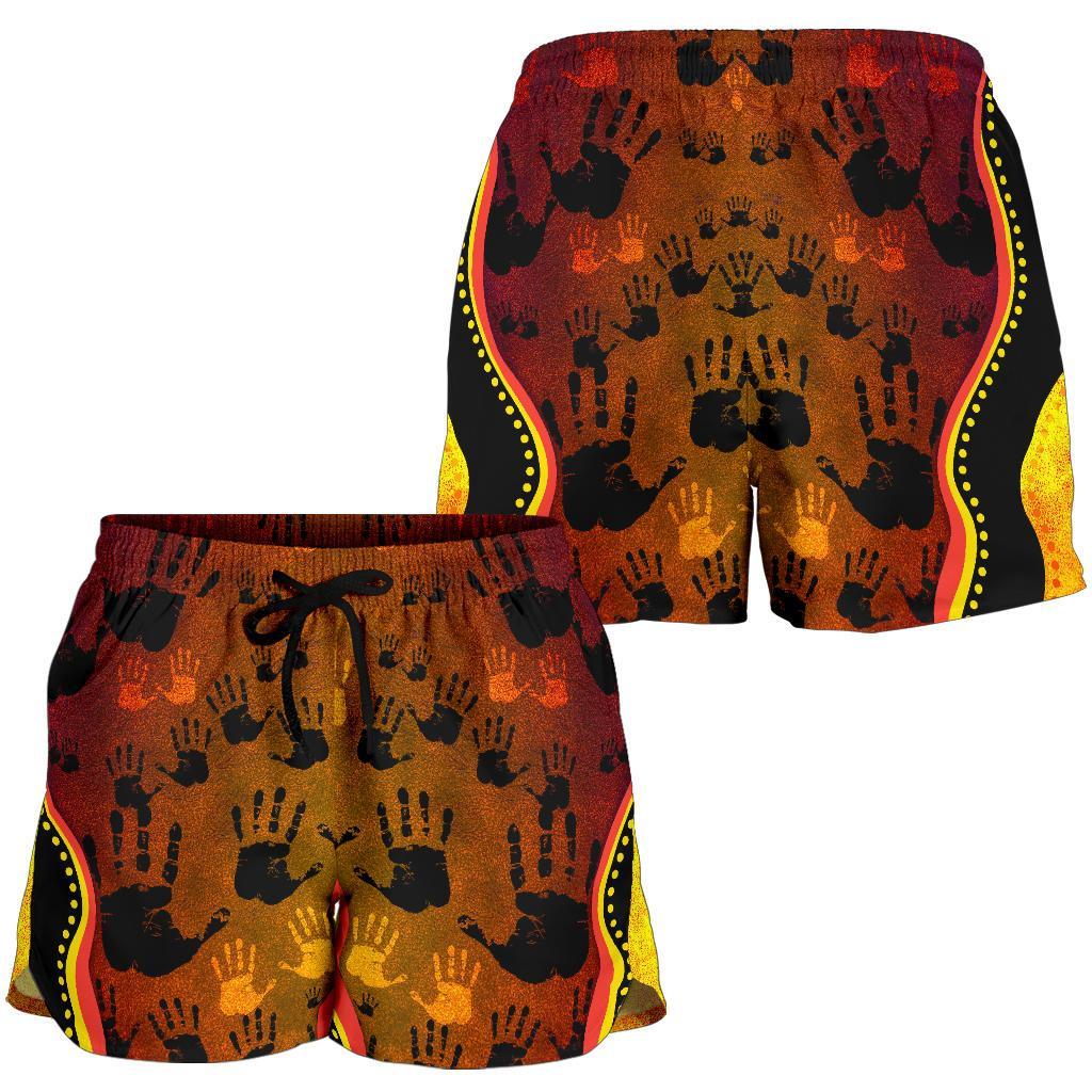 Aboriginal Shorts, Indigenous Rock Painting Hand Art Golden Style Women - Vibe Hoodie