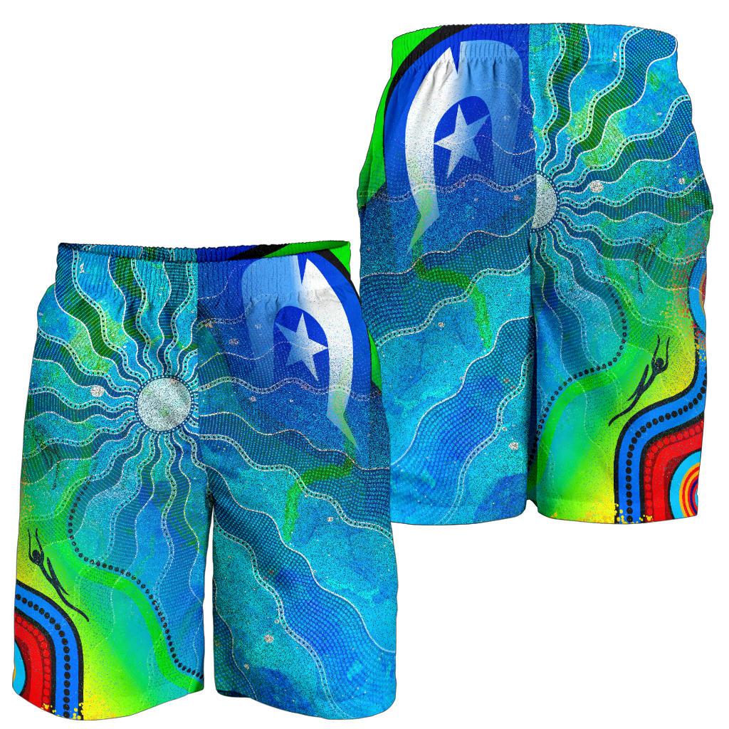 mens-shorts-torres-strait-islanders-flag-with-aboriginal-patterns-shorts