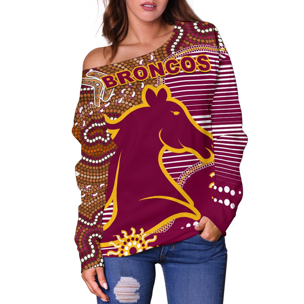 Broncos Super Off Shoulder Sweater Indigenous Brisbane - Vibe Hoodie