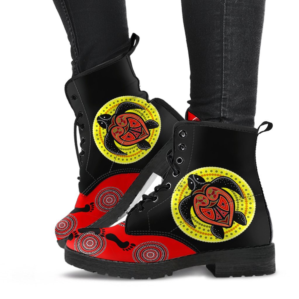 aboriginal-leathers-boots-turtle-patterns-circle-dot-painting