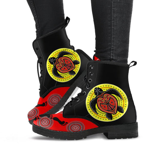 aboriginal-leathers-boots-turtle-patterns-circle-dot-painting