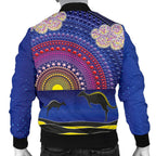 aboriginal-mens-bomber-jacket-sunset-over-the-sea-and-kangaroo-dot-painting