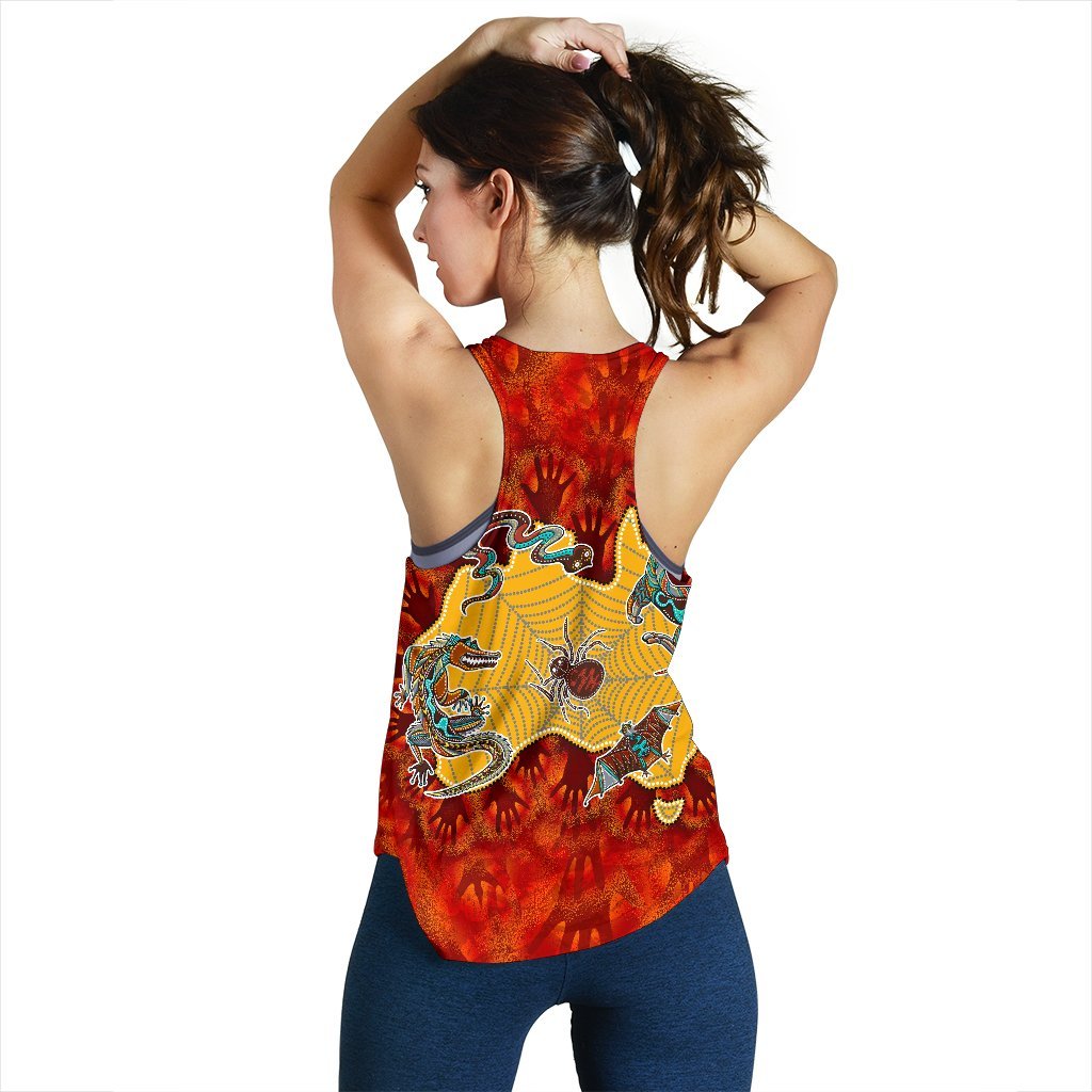 Aboriginal Women's Racerback Tank - Australia Map Hand Patterns Spider Web - Vibe Hoodie