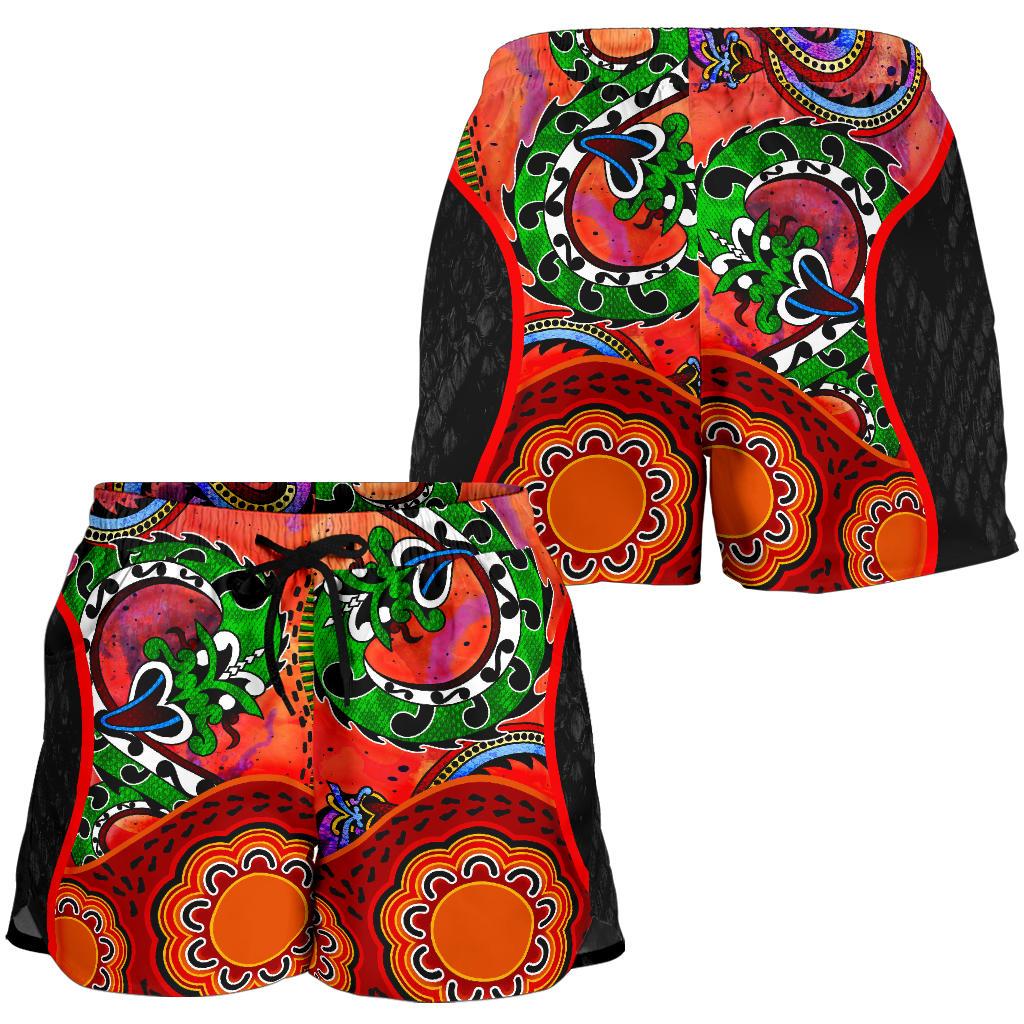 Aboriginal Women's Shorts - Aussie Indigenous Patterns Orange - Vibe Hoodie