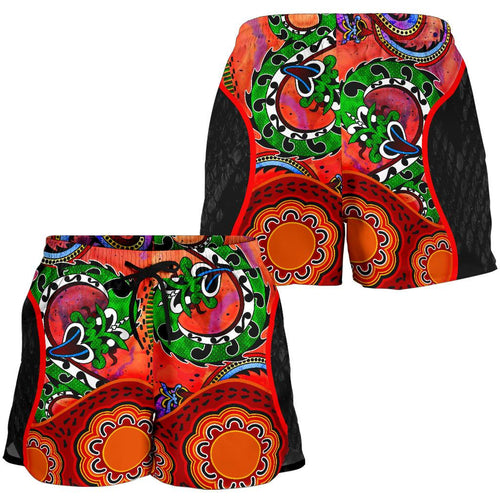 Aboriginal Women's Shorts - Aussie Indigenous Patterns Orange - Vibe Hoodie