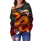 Naidoc Parramatta Eels Women's Off Shoulder Sweater Aboriginal Patterns Style Black - Vibe Hoodie