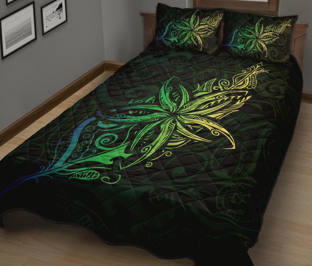 new-zealand-light-silver-fern-x-frangipani-tattoo-quilt-bedding-sets-green