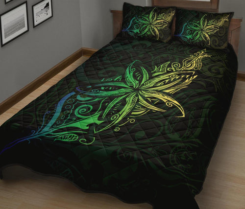 new-zealand-light-silver-fern-x-frangipani-tattoo-quilt-bedding-sets-green