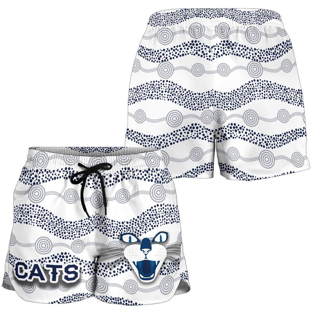 Geelong Women Shorts Cats Indigenous - White - Vibe Hoodie