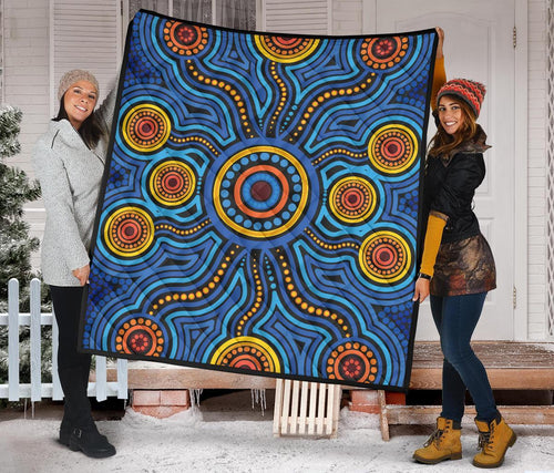 aboriginal-premium-quilt-aboriginal-flower-blue-dot-painting-art