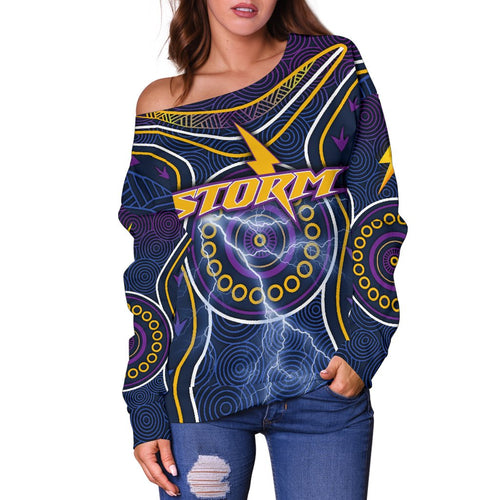 Melbourne Off Shoulder Sweater Lightning Storm Indigenous - Vibe Hoodie