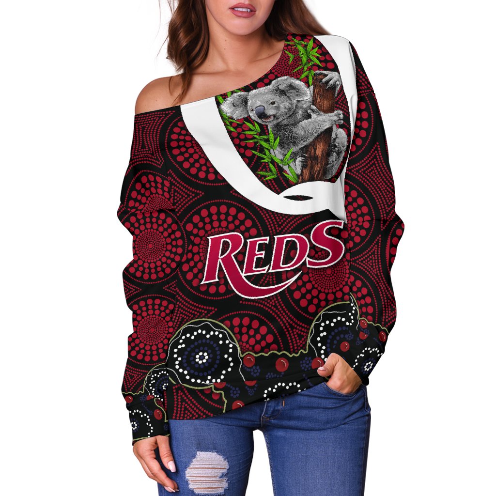 Queensland Women's Off Shoulder Sweater Reds Rugby - Koala - Vibe Hoodie