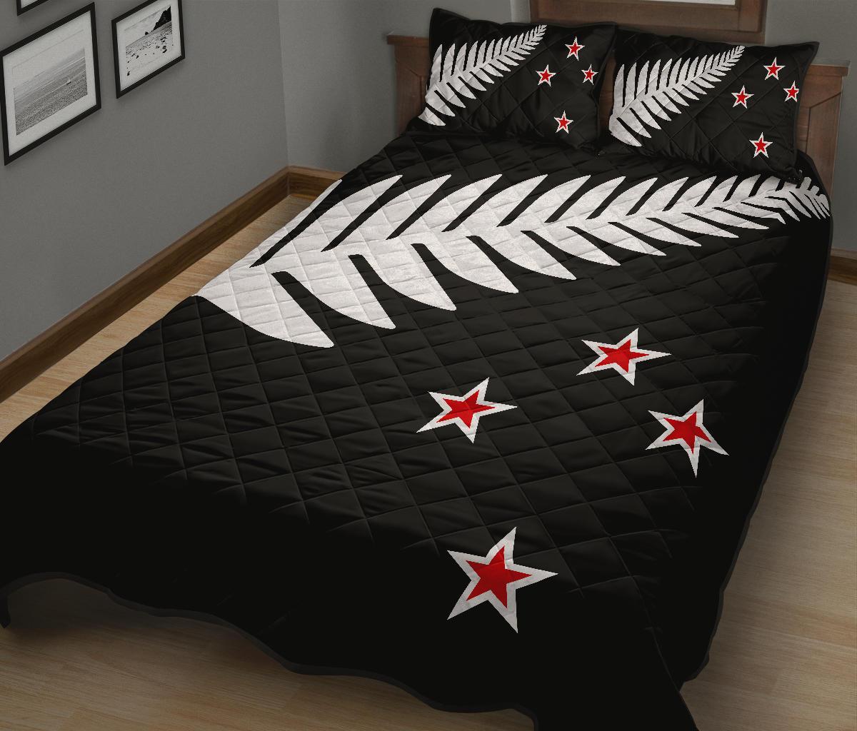 new-zealand-flag-silver-fern-black-with-red-stars-quilt-bedding-sets