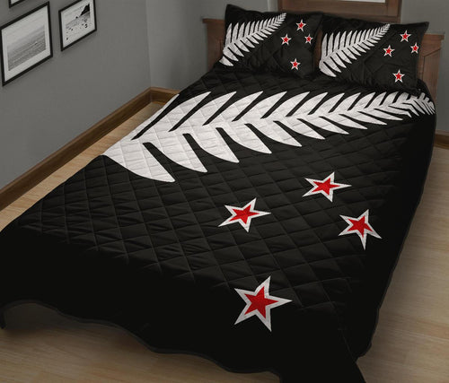 new-zealand-flag-silver-fern-black-with-red-stars-quilt-bedding-sets