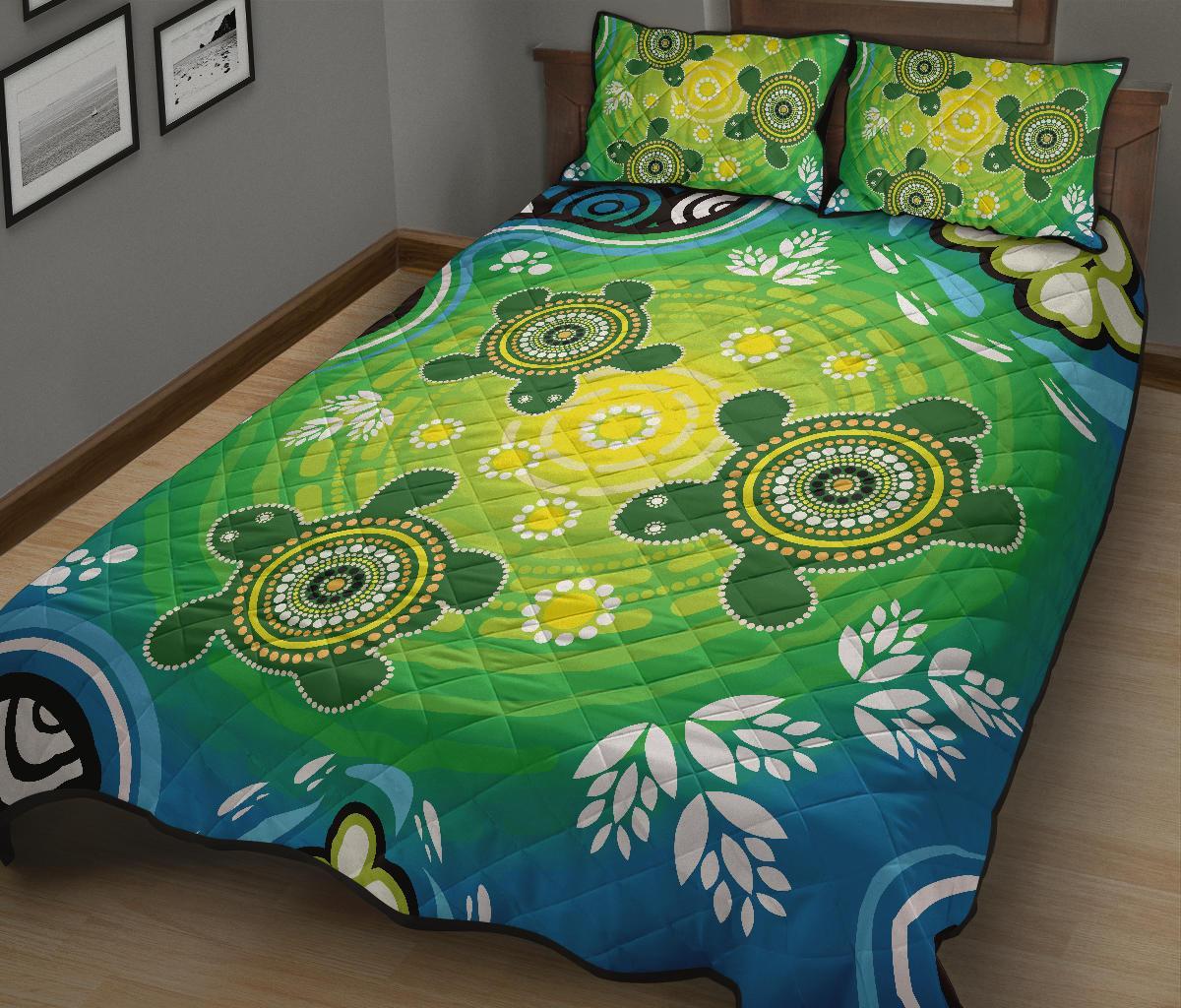 aboriginal-quilt-bed-set-indigenous-green-turtle