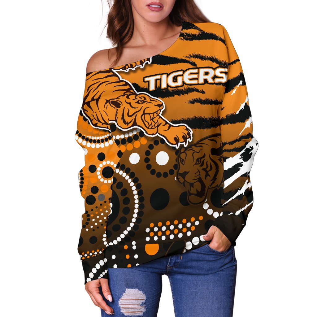 Tigers Women's Off Shoulder Sweater Wests Indigenous - Vibe Hoodie