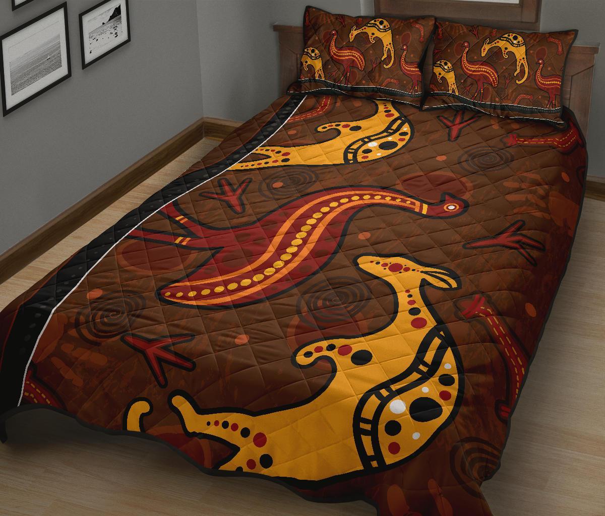 aboriginal-quilt-bed-set-indigenous-kangaroo-and-emu-brown-color
