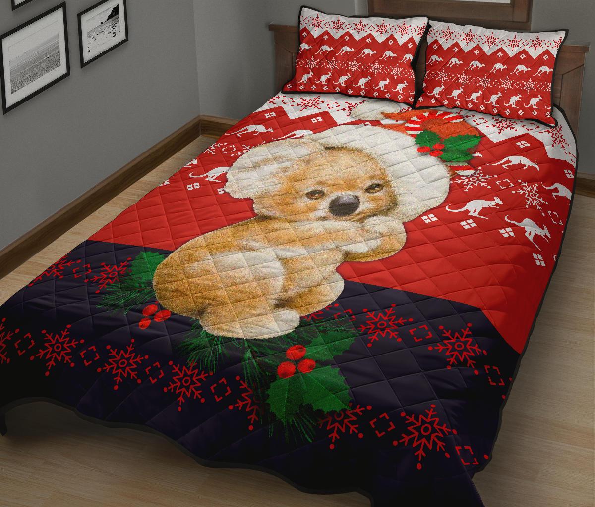 christmas-quilt-cover-set-koala-bed-set-kangaroo-symbol-snowflakes