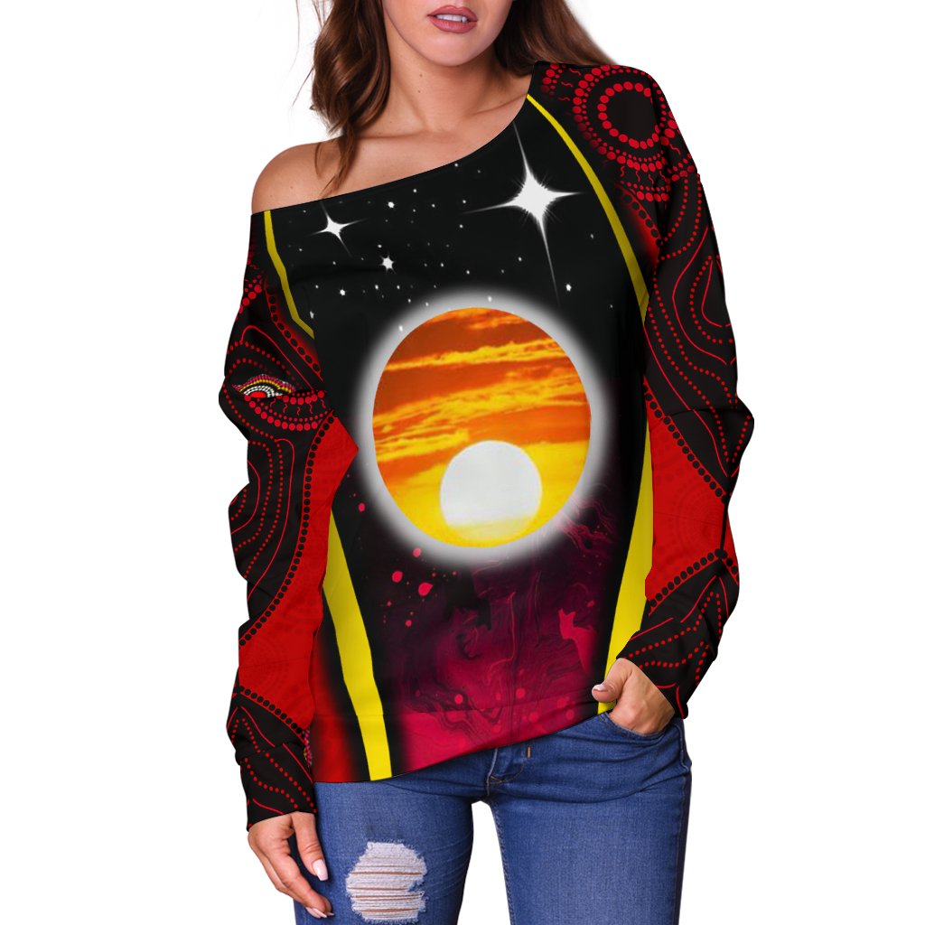 Off Shoulder Sweater - Australian Aboriginal Flags Symbolic Meaning - Vibe Hoodie