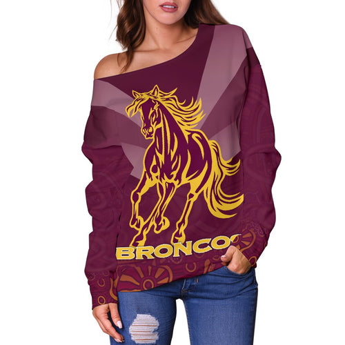 Brisbane Broncos Indigenous Women Off Shoulder Sweater - Vibe Hoodie