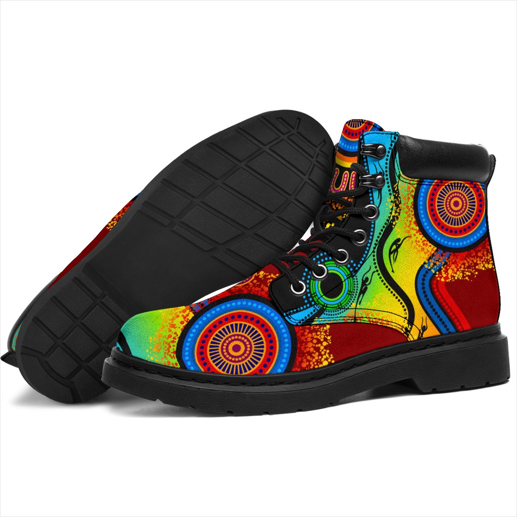 aboriginal-all-season-boots-flowers-circle-dot-painting-blue-dream